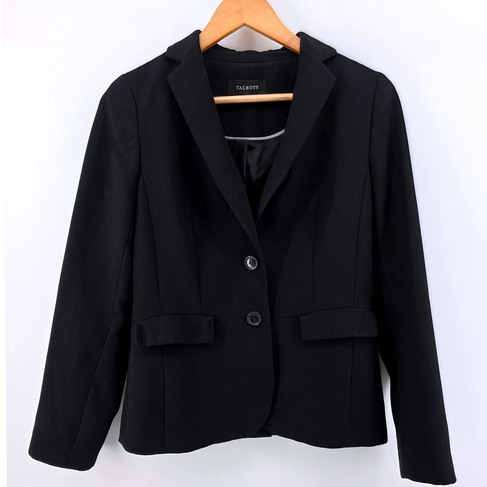 Talbots Womens Black Two Button Blazer Suit Jacket Career Professional Size 2